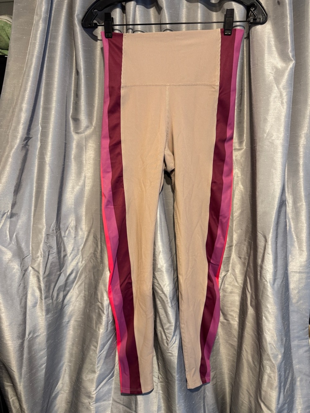 Beach Riot Ayla Ribbed Legging in tan and multi stripe size medium